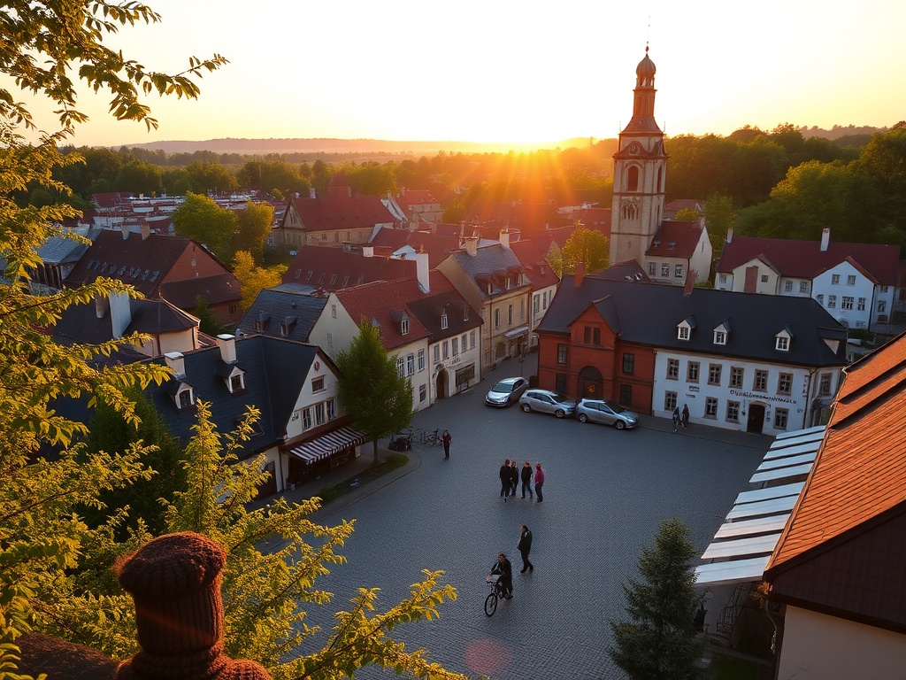 Widok na kwitnące drzewa wiśni i czereśni w Kaletach, symbolizujące nadchodzącą wiosnę i piękno natury.